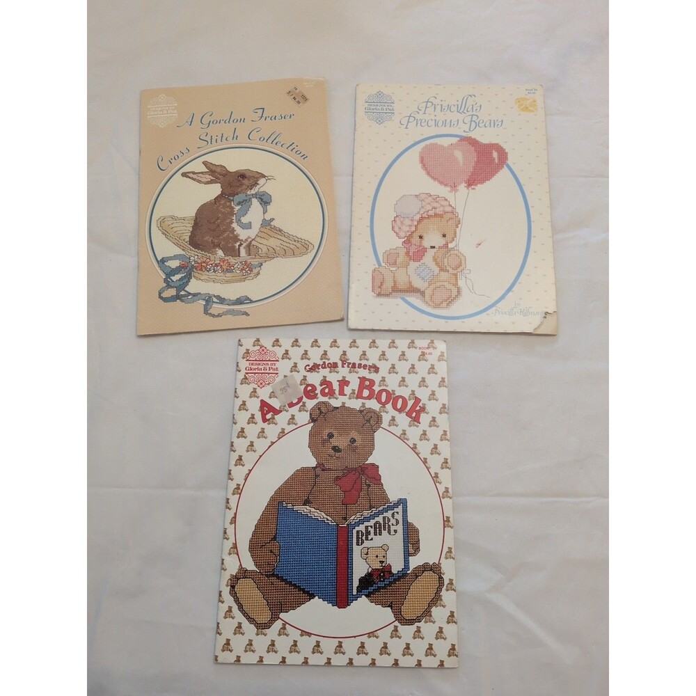 Lot of 3 Designs By Gloria & Pat Cross Stitch Pattern Books Bears Gordon Frasier